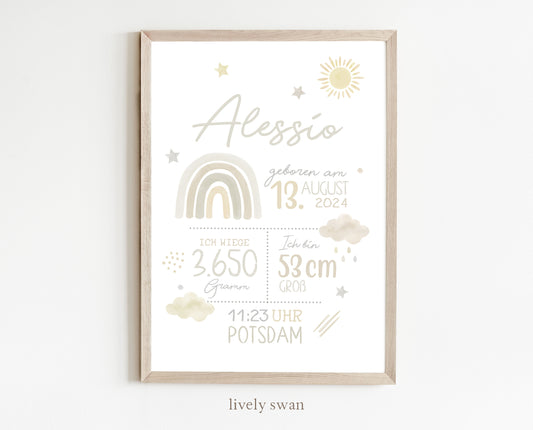 Geburtsposter, Regenbogen, personalisiert, Geburtstafel, Geschenk Geburt
