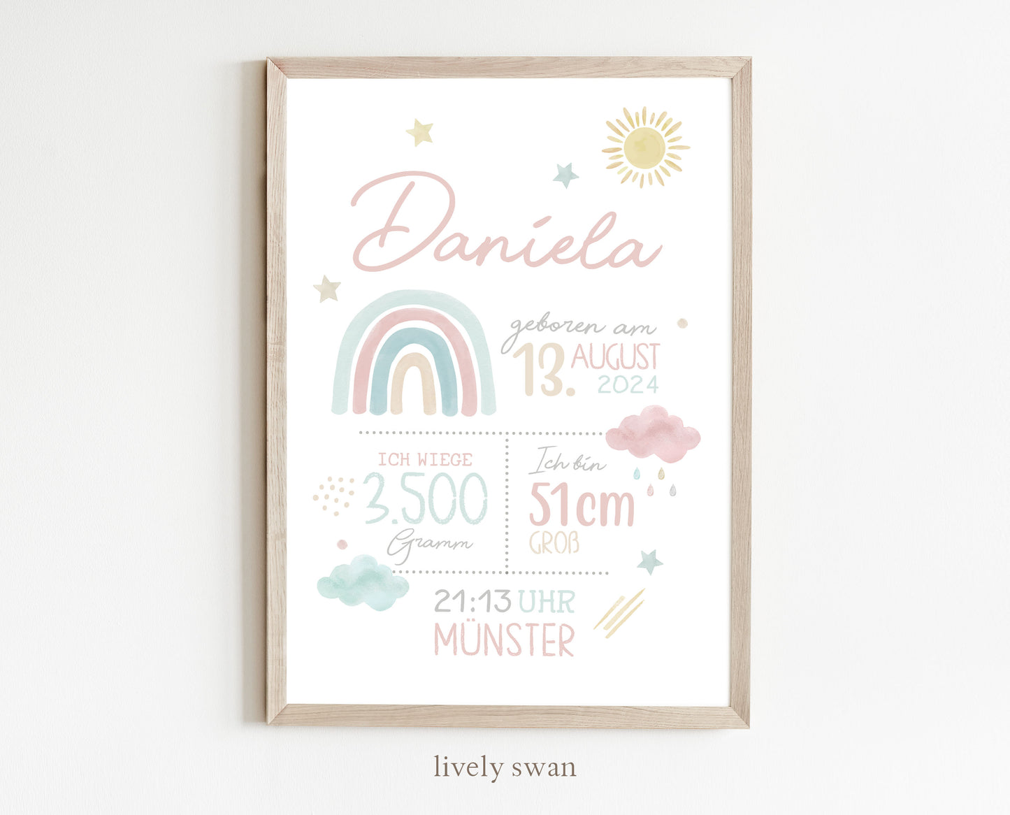 Geburtsposter, Regenbogen, personalisiert, Geburtstafel, Geschenk Geburt
