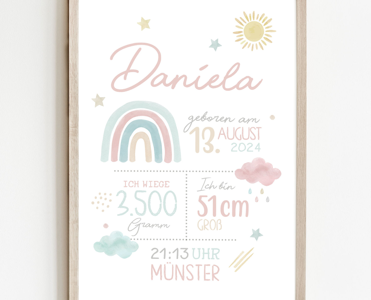 Geburtsposter, Regenbogen, personalisiert, Geburtstafel, Geschenk Geburt