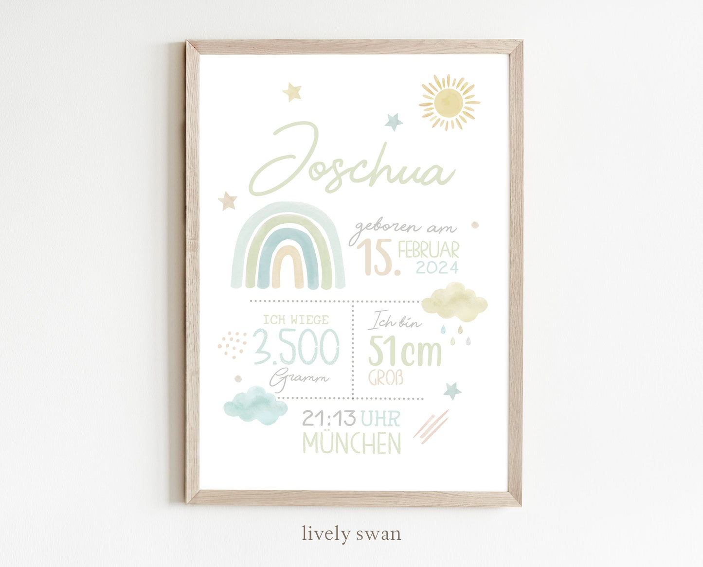 Geburtsposter, Regenbogen, personalisiert, Geburtstafel, Geschenk Geburt