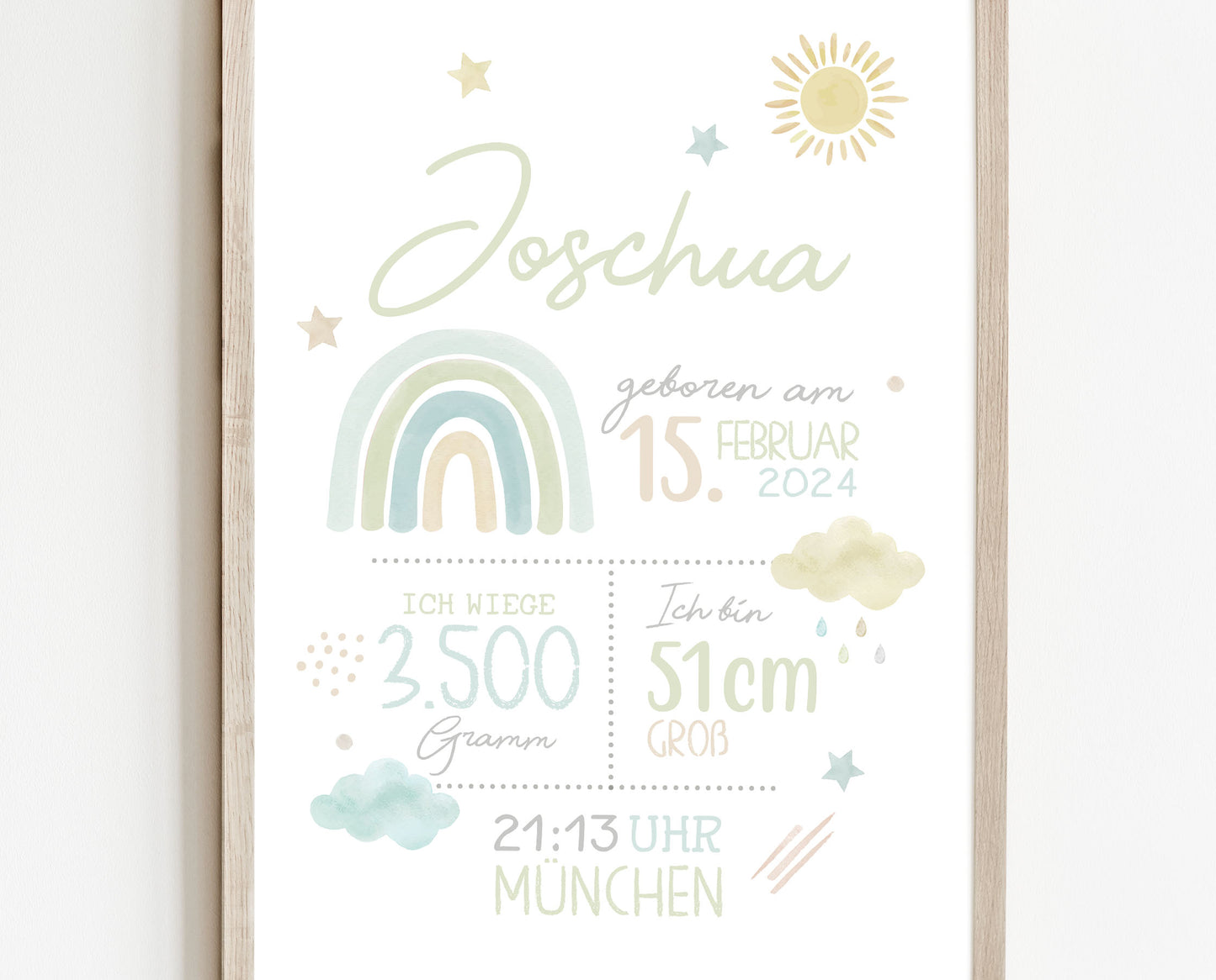 Geburtsposter, Regenbogen, personalisiert, Geburtstafel, Geschenk Geburt