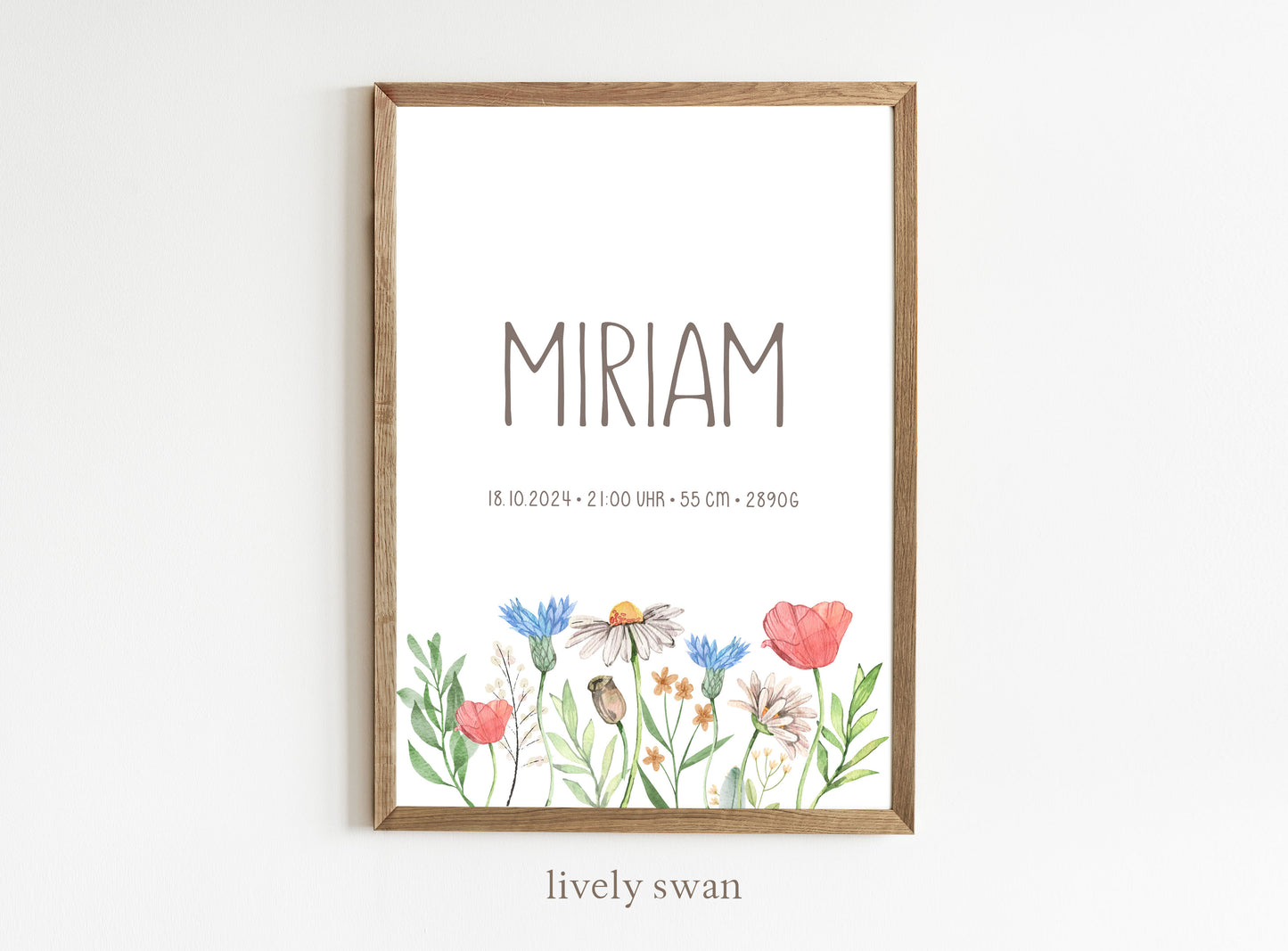 Personalisiertes Geburtsposter mit Wildblumen, Geburtstafel, Geschenk Geburt