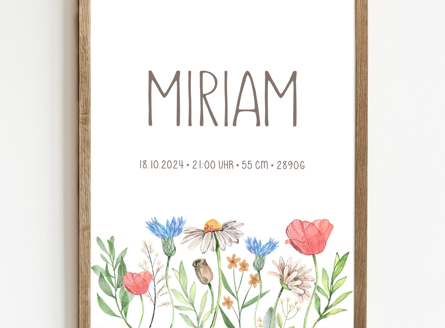 Personalisiertes Geburtsposter mit Wildblumen, Geburtstafel, Geschenk Geburt