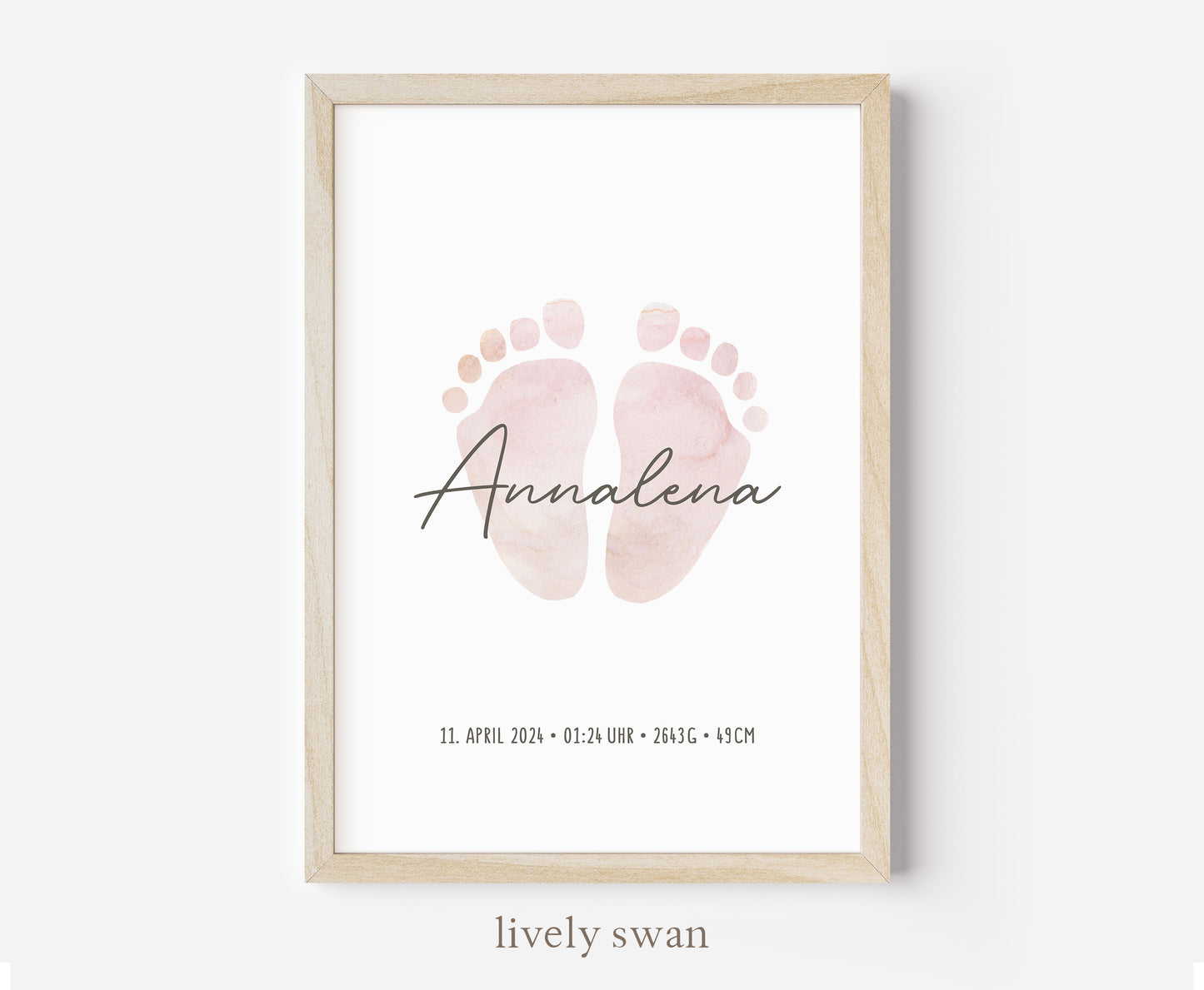 Geburtsposter, Fußabdruck, personalisiert, Geburtstafel, Geschenk Geburt, Rosa