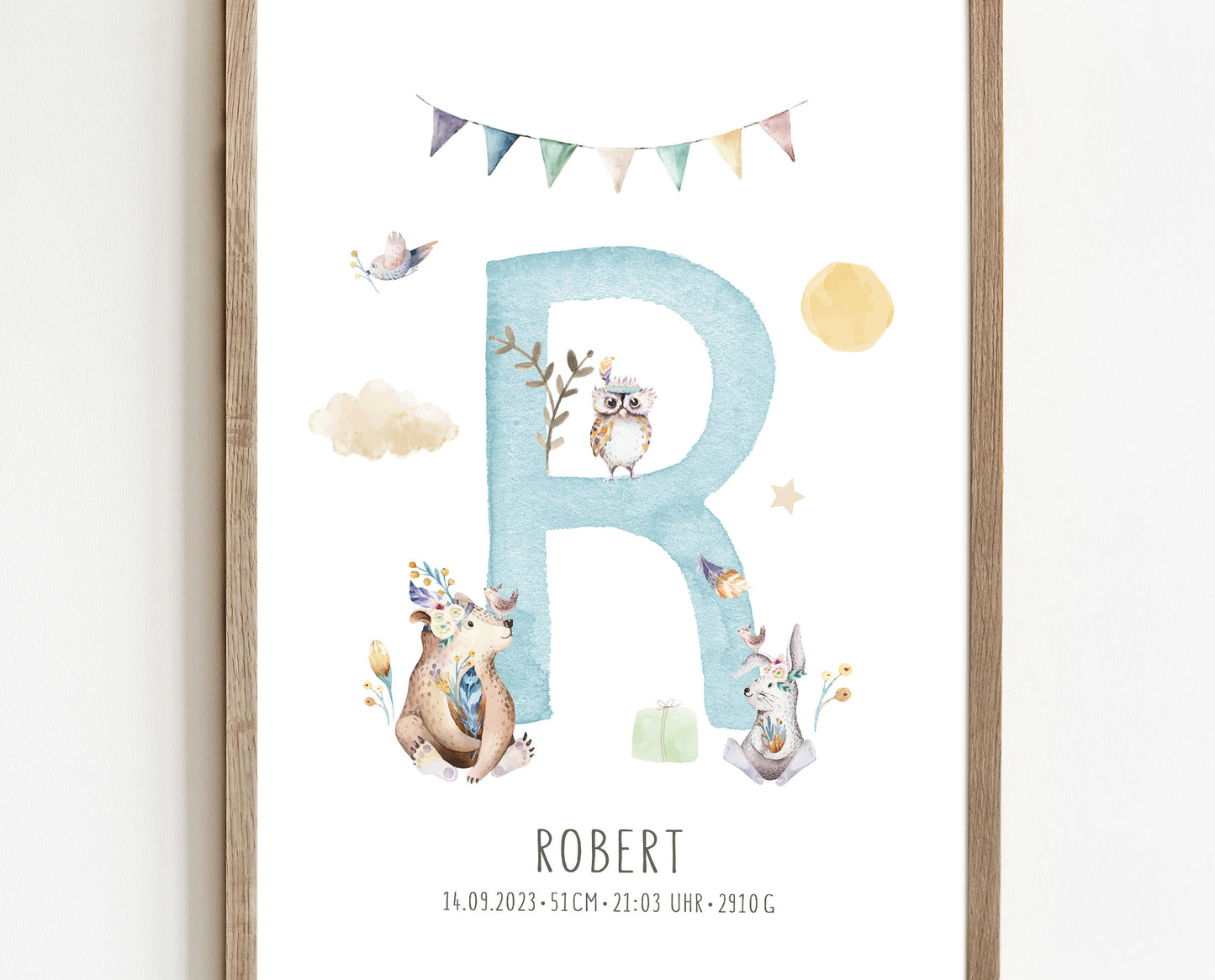 Geburtsposter, Waldtieren, personalisiert, Geburtstafel, Geschenk Geburt, Rosa