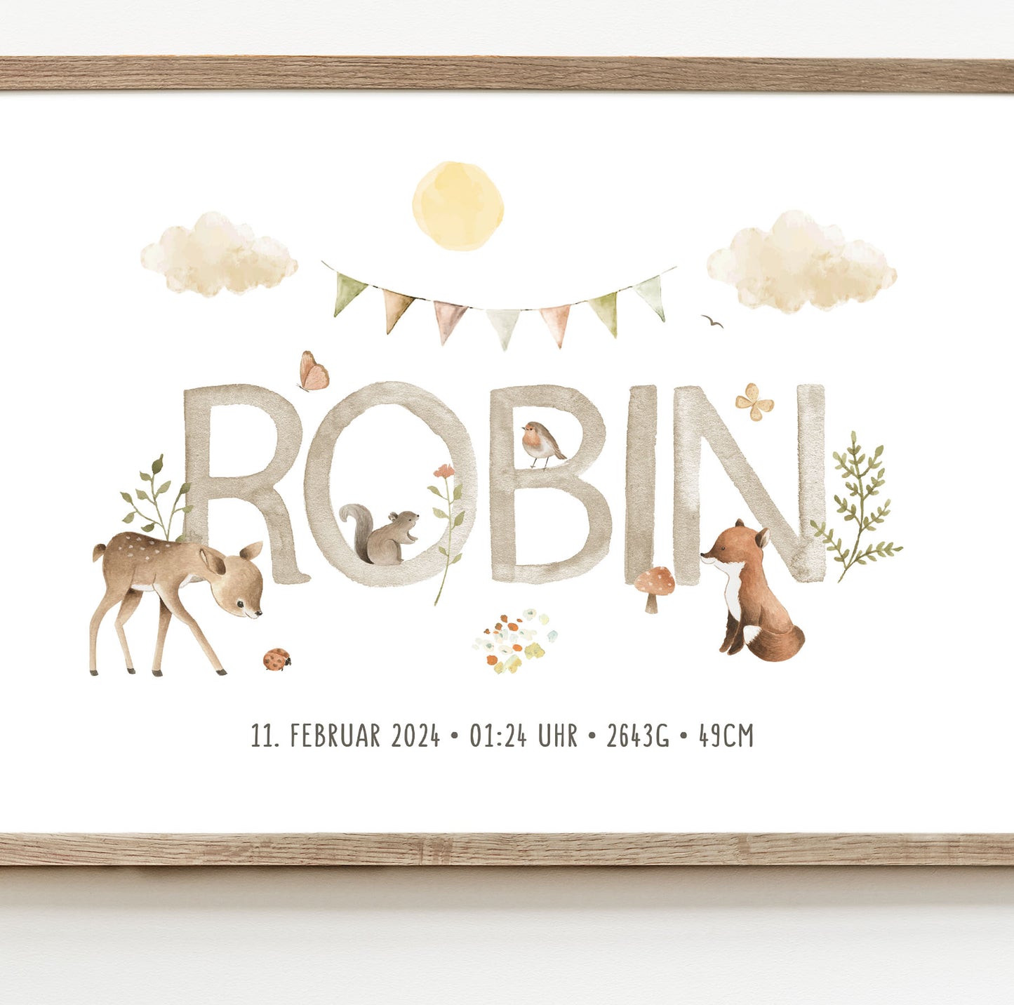 Personalisiertes Geburtsposter mit Waldtieren, Reh, Geburtstafel, Geschenk Geburt 8