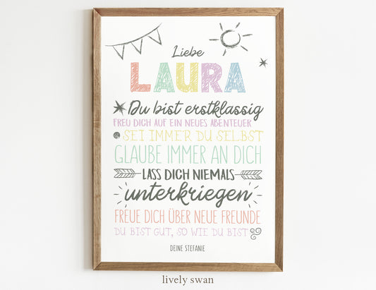 Personalisiertes Geschenk zum Schulanfang, Poster mit Sprüchen für's Schulkind 4