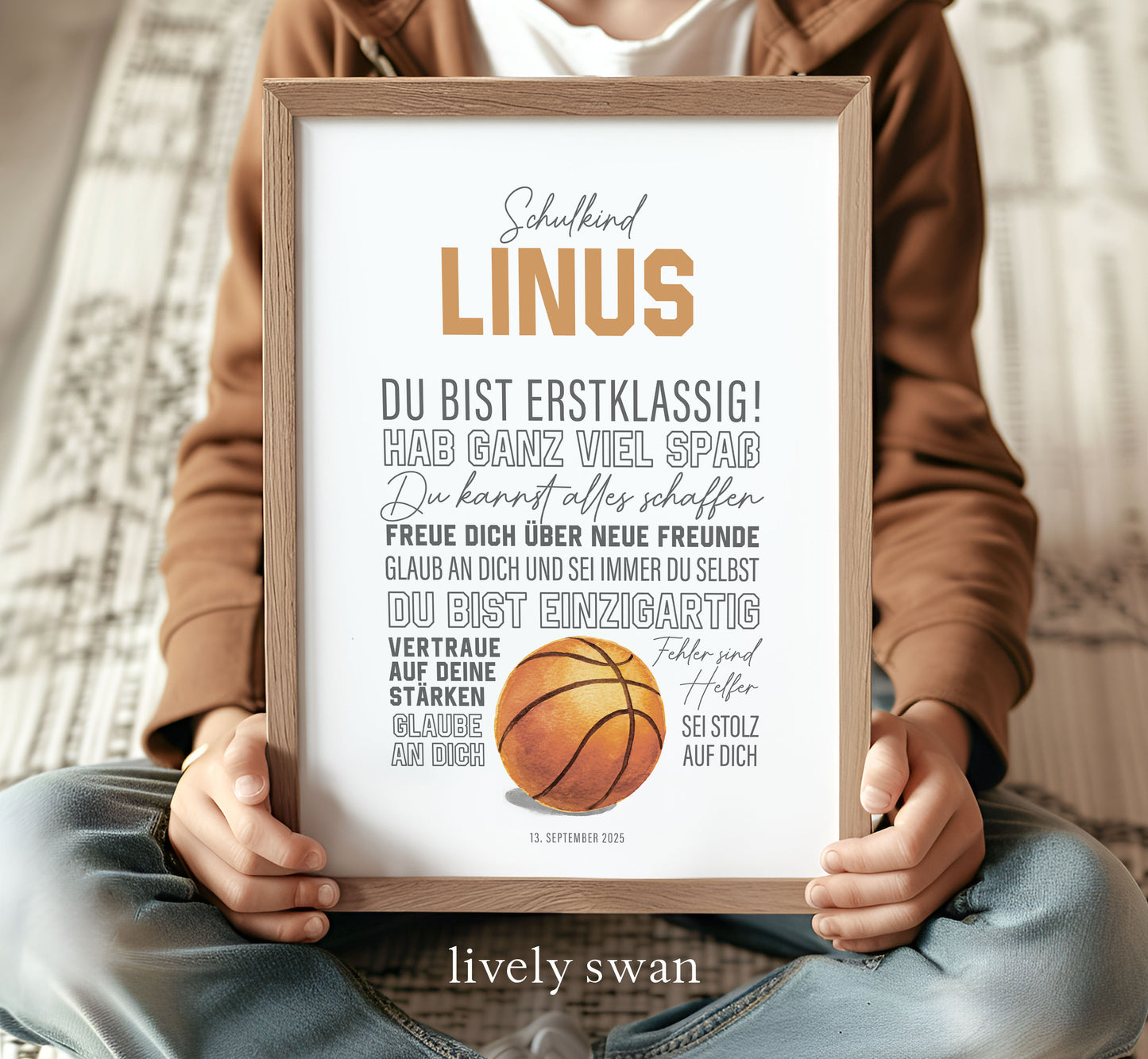 Personalisiertes Geschenk zum Schulanfang, Baskettbal, Poster mit Sprüchen für's Schulkind