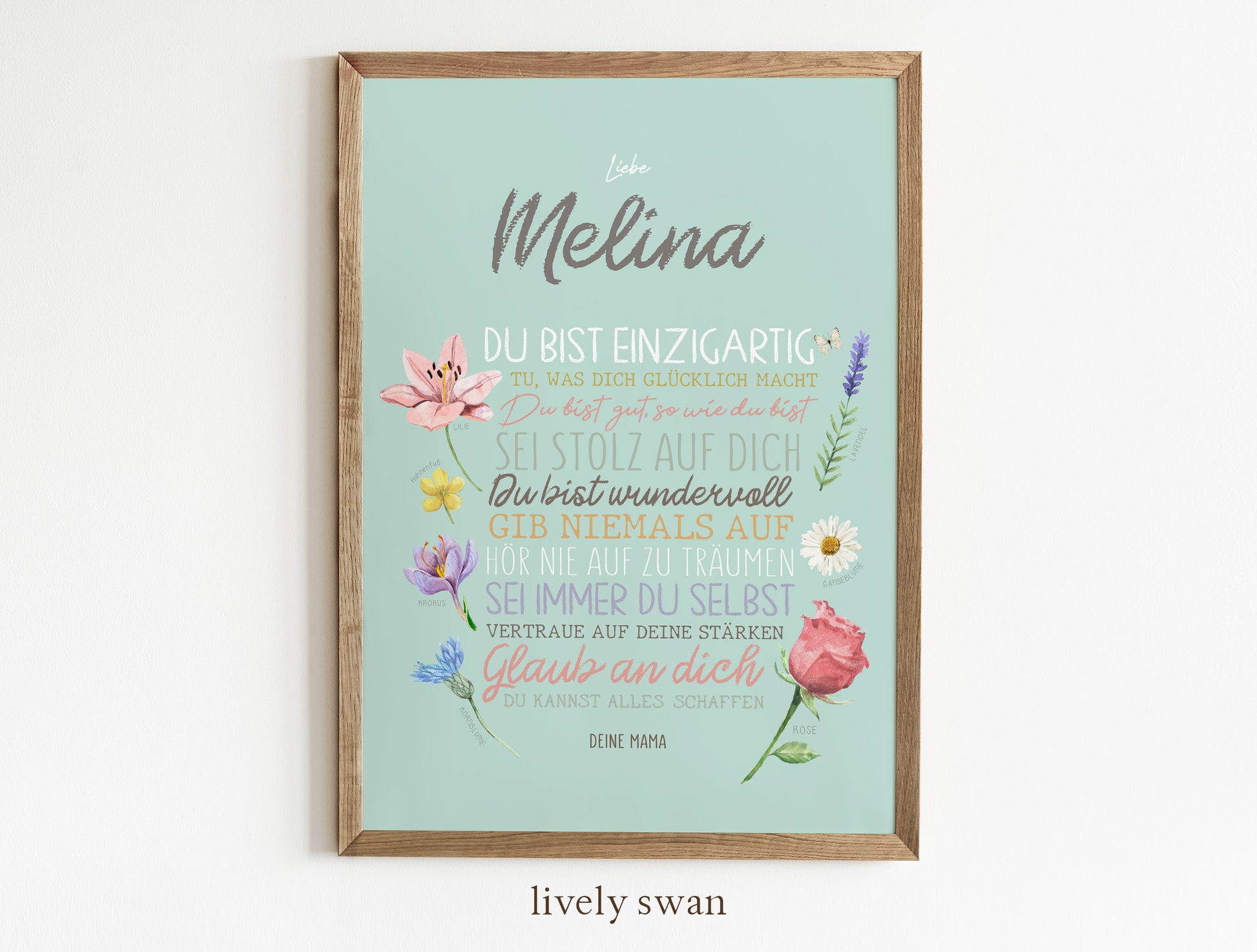 Personalisiertes Geschenk zum Schulanfang, Blumen, Poster mit Sprüchen für's Schulkind