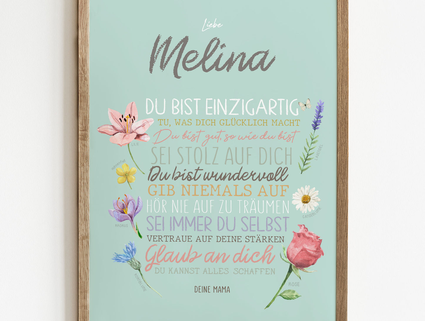 Personalisiertes Geschenk zum Schulanfang, Blumen, Poster mit Sprüchen für's Schulkind