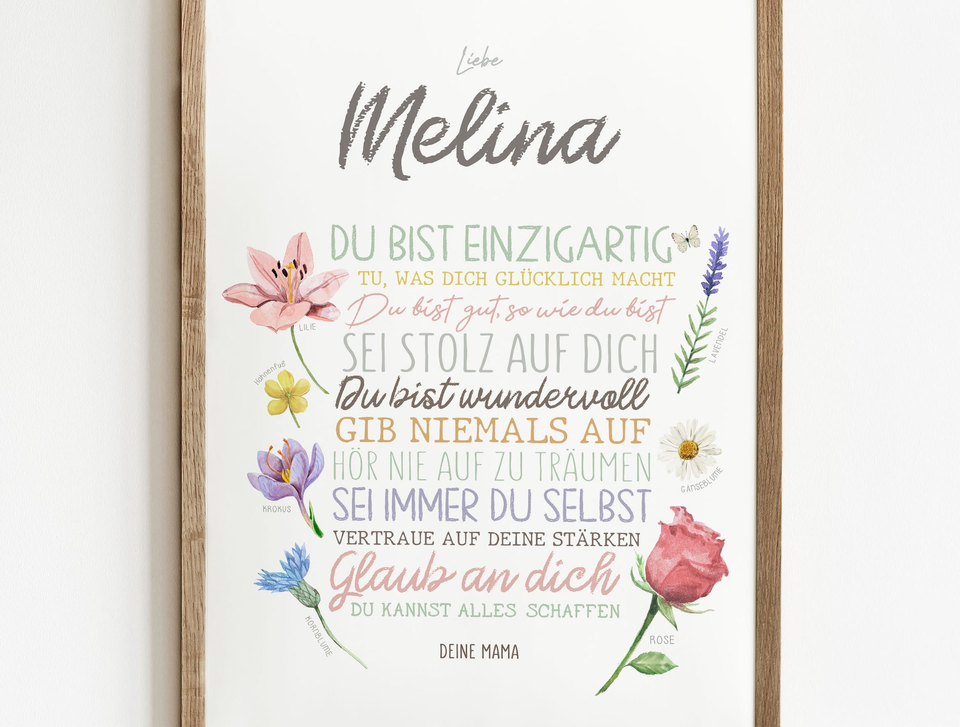 Personalisiertes Geschenk zum Schulanfang, Blumen, Poster mit Sprüchen für's Schulkind