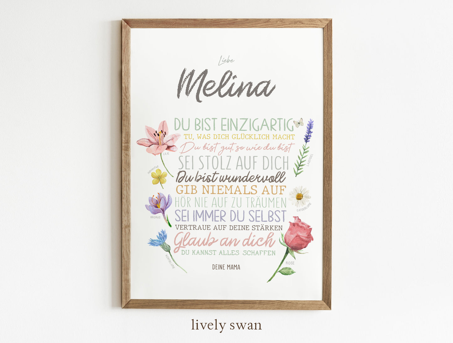 Personalisiertes Geschenk zum Schulanfang, Blumen, Poster mit Sprüchen für's Schulkind