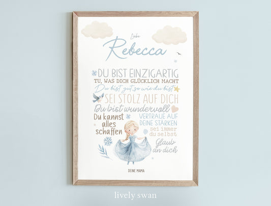 Personalisiertes Geschenk zum Schulanfang, Schneekönigin, Poster mit Sprüchen für's Schulkind