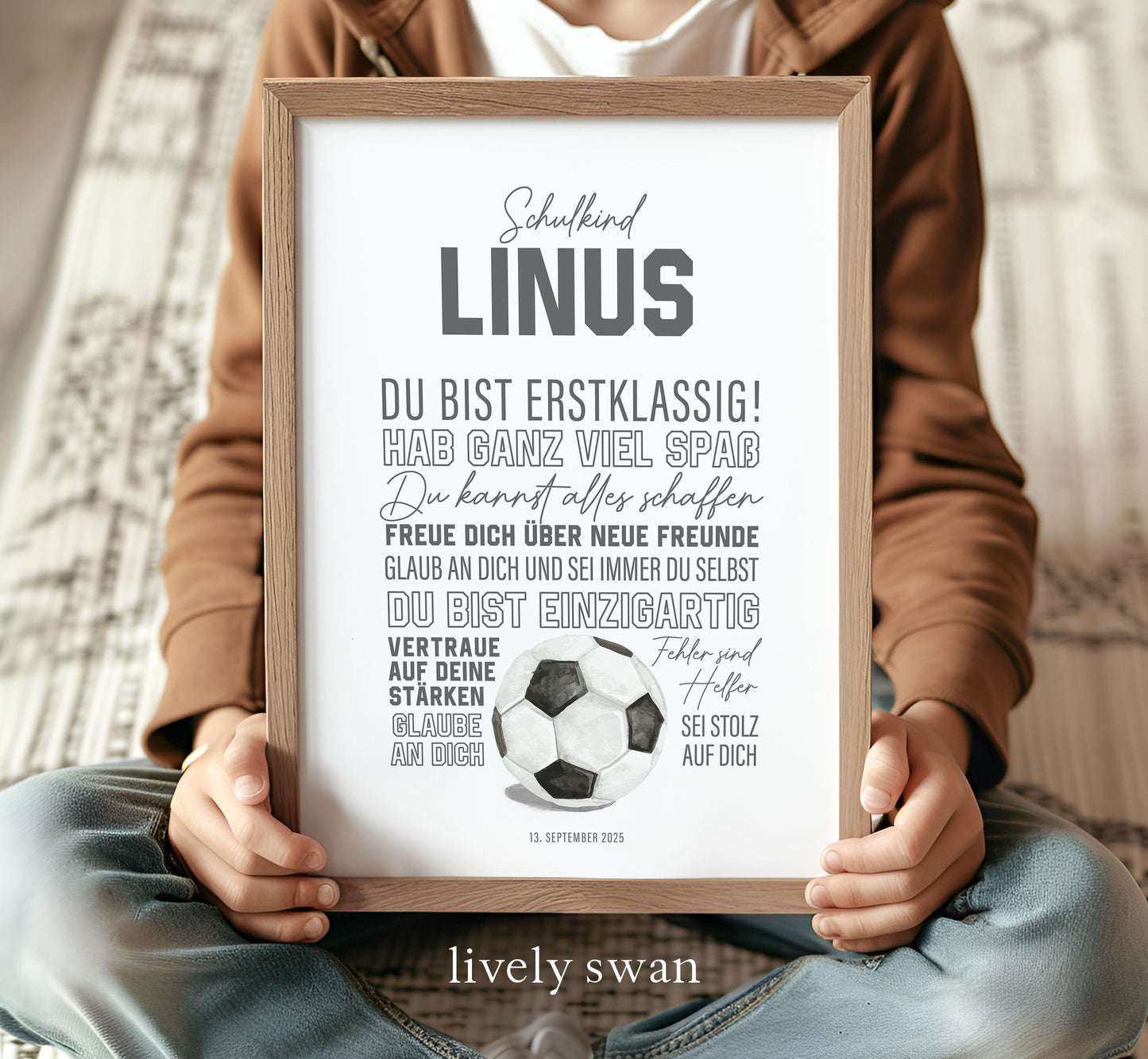 Personalisiertes Geschenk zum Schulanfang, Fußball, Poster mit Sprüchen für's Schulkind