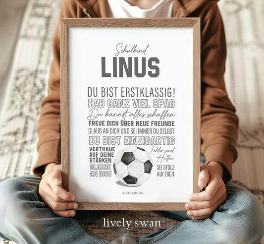 Personalisiertes Geschenk zum Schulanfang, Fußball, Poster mit Sprüchen für's Schulkind