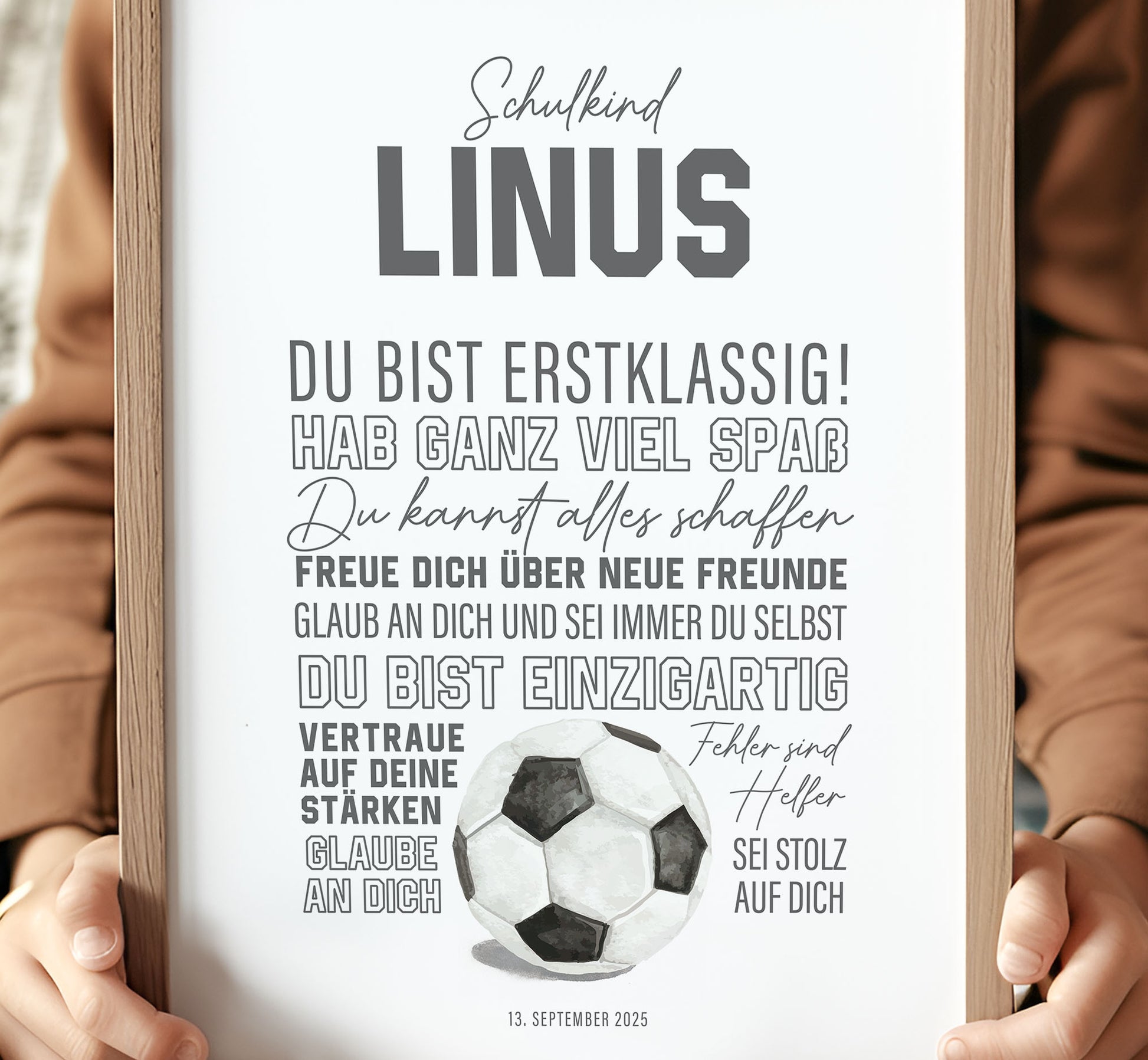 Personalisiertes Geschenk zum Schulanfang, Fußball, Poster mit Sprüchen für's Schulkind