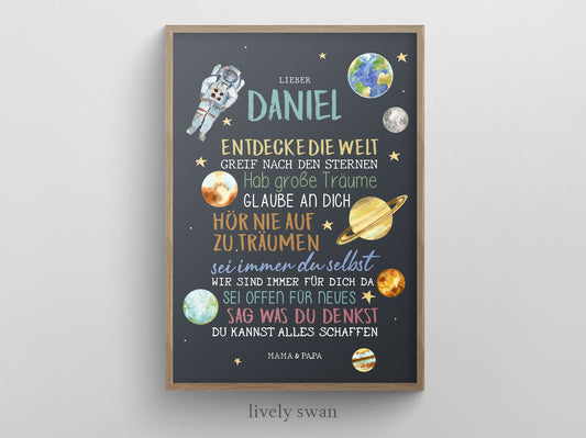 Personalisiertes Geschenk zum Schulanfang, Astronaut, Poster mit Sprüchen für's Schulkind 2