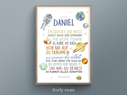 Personalisiertes Geschenk zum Schulanfang, Astronaut, Poster mit Sprüchen für's Schulkind