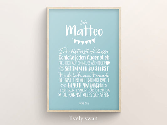 Personalisiertes Geschenk zum Schulanfang, Minimalistisch, Poster mit Sprüchen für's Schulkind 3