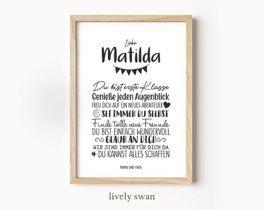 Personalisiertes Geschenk zum Schulanfang, Minimalistisch, Poster mit Sprüchen für's Schulkind