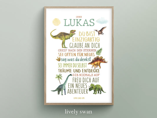 Personalisiertes Geschenk zum Schulanfang, Dinosaurier, Poster mit Sprüchen für's Schulkind 2