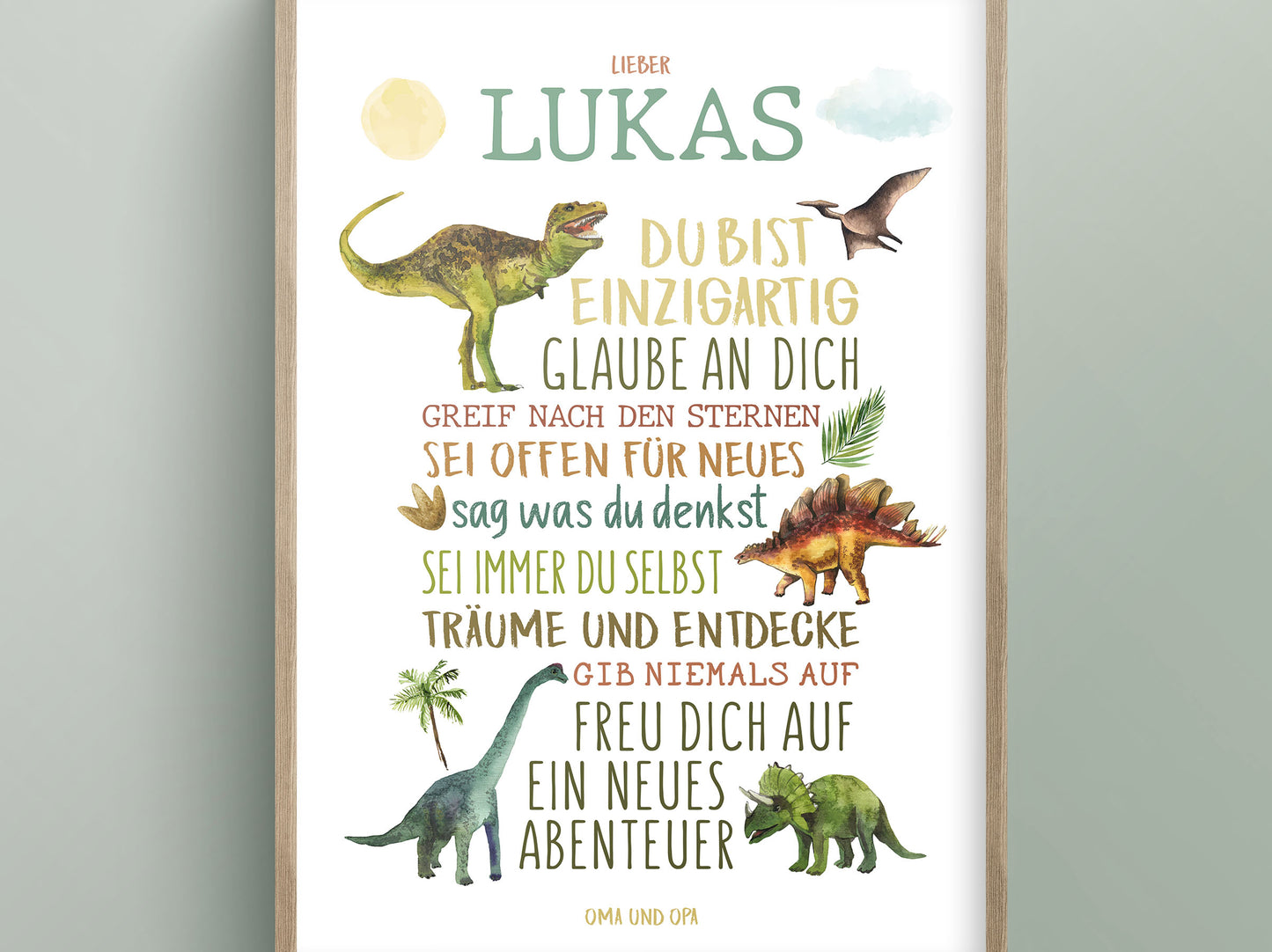 Personalisiertes Geschenk zum Schulanfang, Dinosaurier, Poster mit Sprüchen für's Schulkind 2