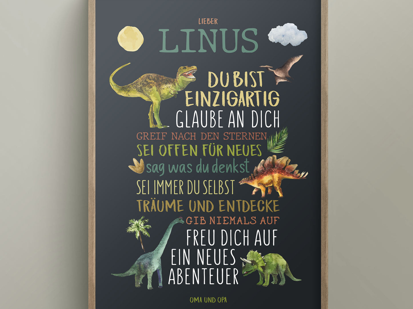 Personalisiertes Geschenk zum Schulanfang, Dinosaurier, Poster mit Sprüchen für's Schulkind 2