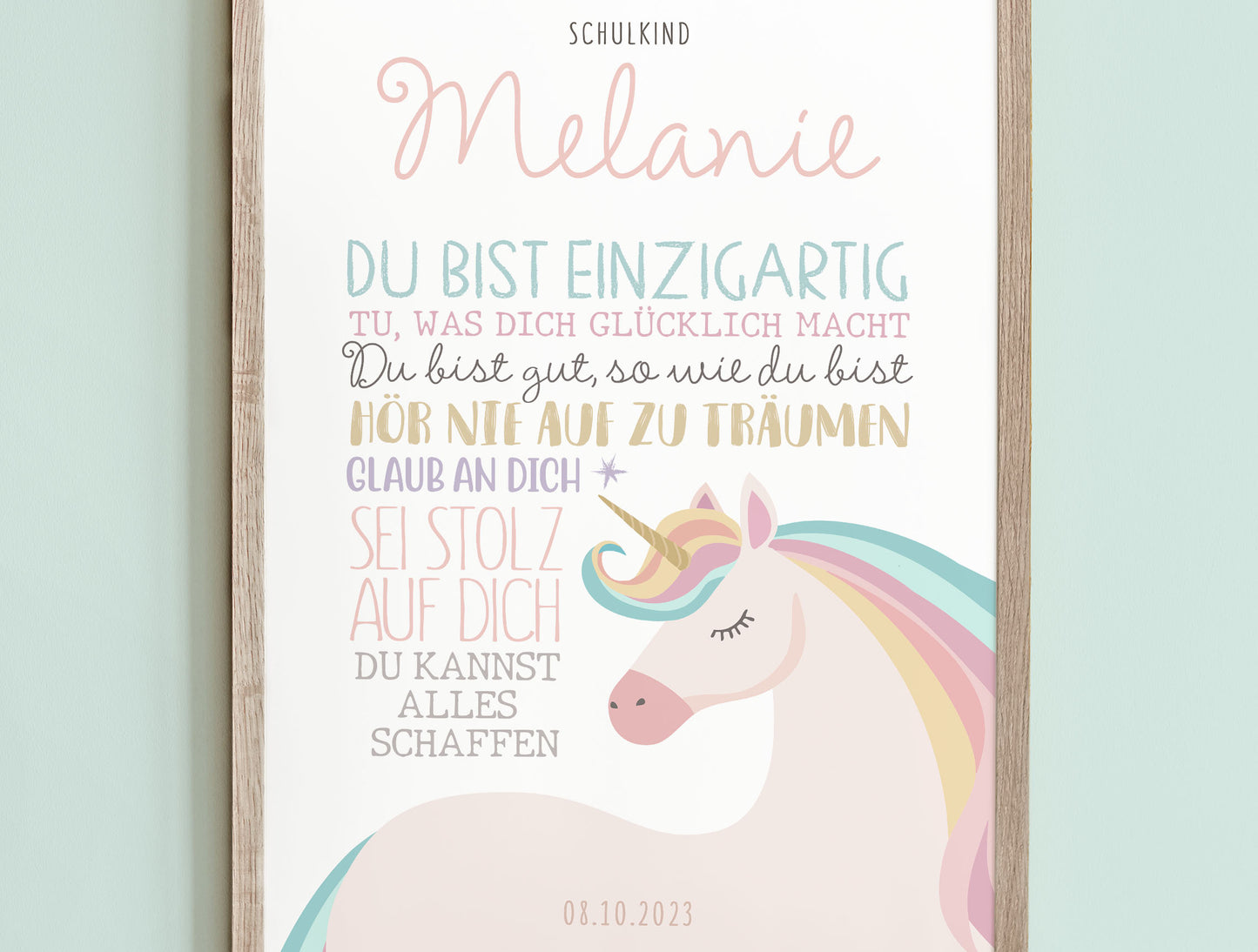 Personalisiertes Geschenk zum Schulanfang, Einhorn, Poster mit Sprüchen für's Schulkind