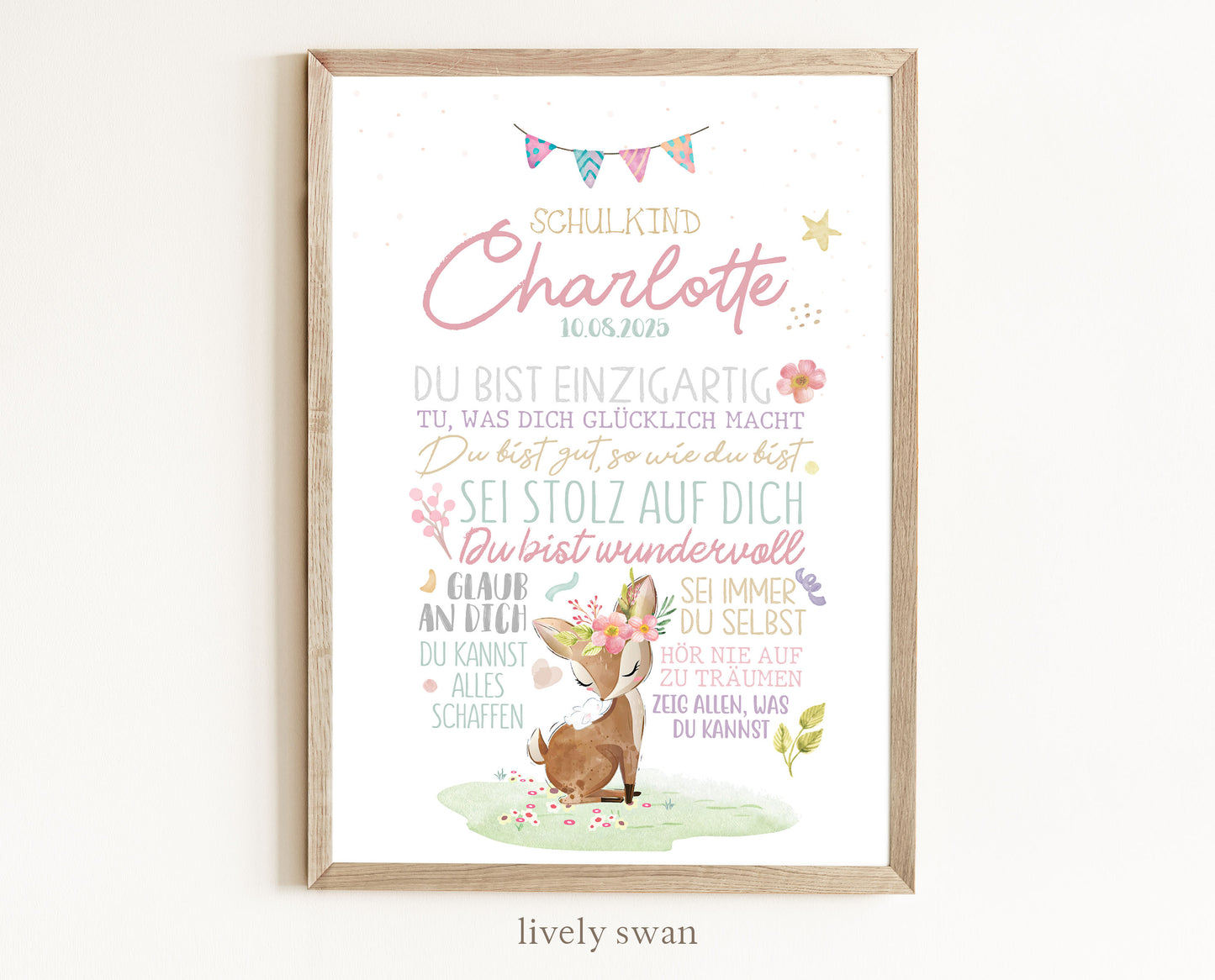Personalisiertes Geschenk zum Schulanfang, Reh, Poster mit Sprüchen für's Schulkind