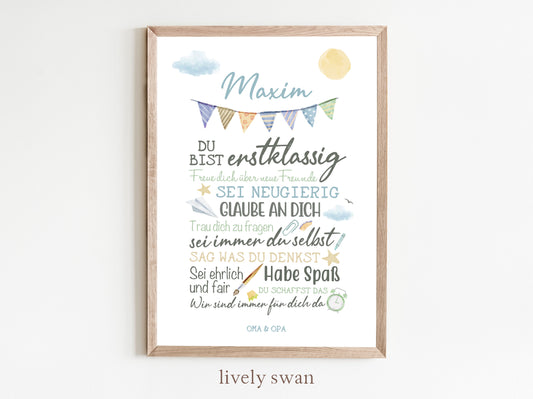 Personalisiertes Geschenk zum Schulanfang, Regenbogen, Poster mit Sprüchen für's Schulkind 5