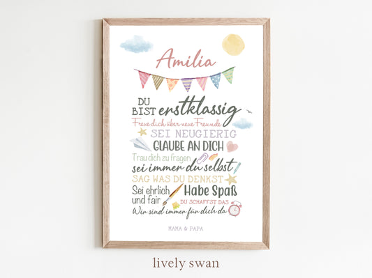 Personalisiertes Geschenk zum Schulanfang, Regenbogen, Poster mit Sprüchen für's Schulkind 5