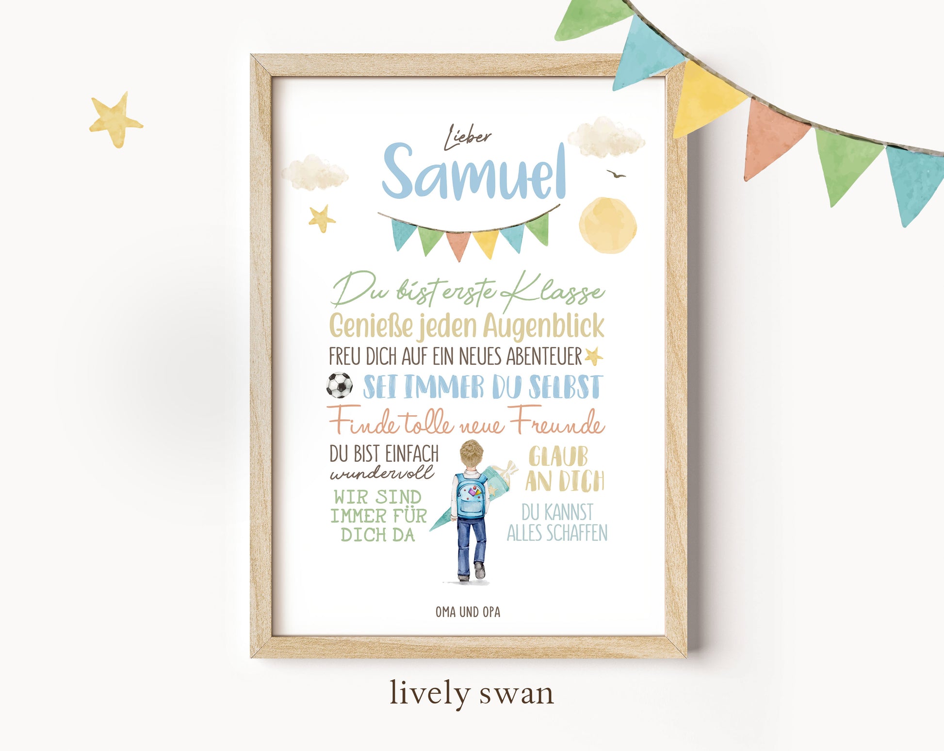 Personalisiertes Geschenk zum Schulanfang, Regenbogen, Poster mit Sprüchen für's Schulkind 2