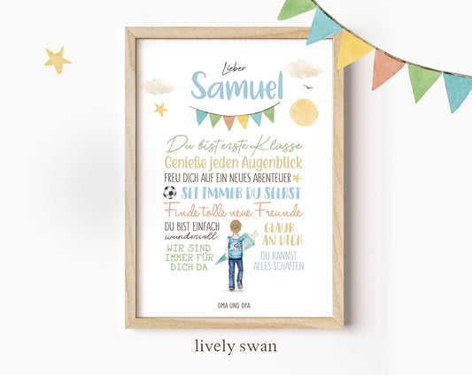 Personalisiertes Geschenk zum Schulanfang, Regenbogen, Poster mit Sprüchen für's Schulkind 2
